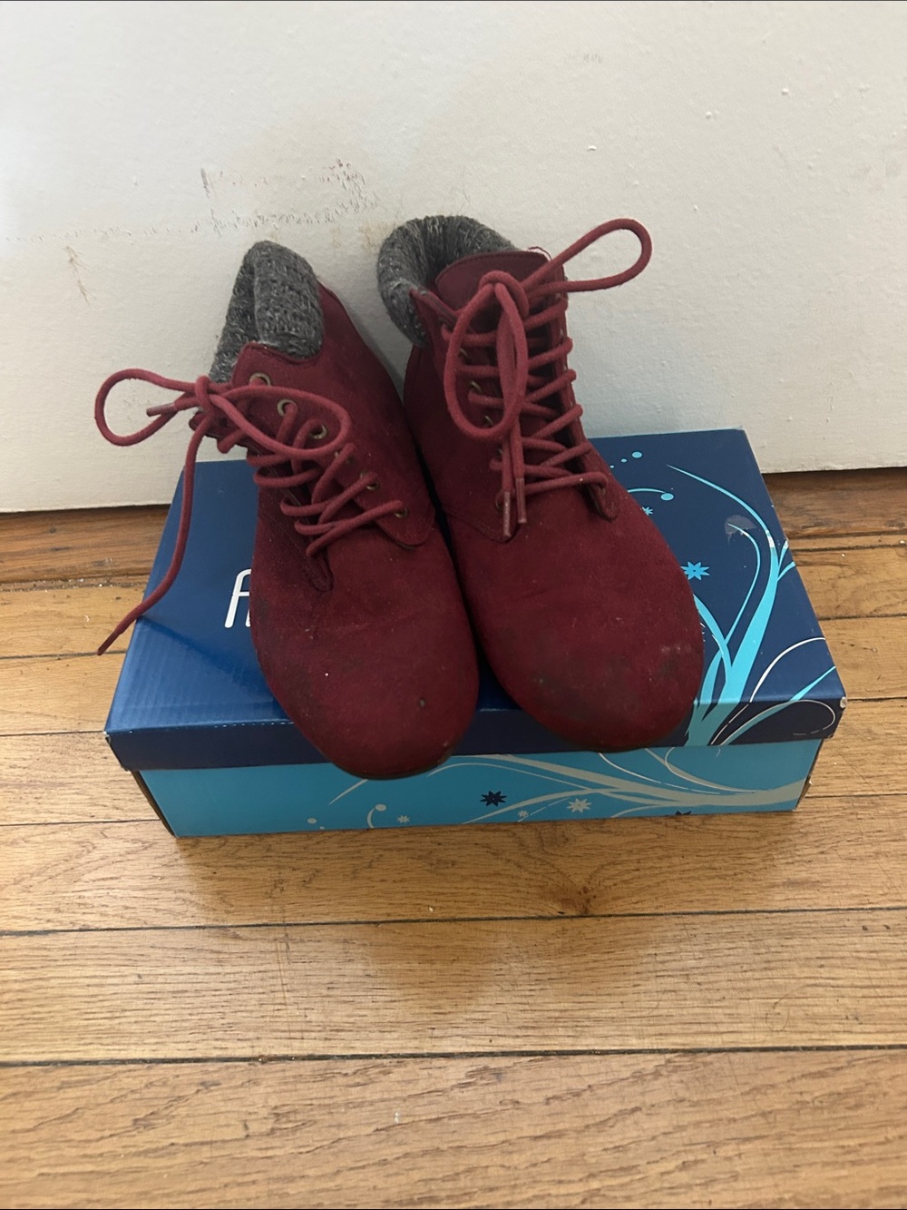 Rouge Burgundy Faux Suede Knit Cuff Lace Up Ankle Boots 🌹